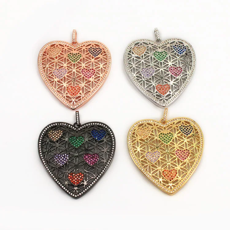 

CZ7701 Large Hollow Out Flower Pave Diamond Heart Pendants