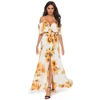Sunflower Print Spaghetti Strap V neck Cold Shoulder Dress Women Split Floral Dress Summer Plus Size