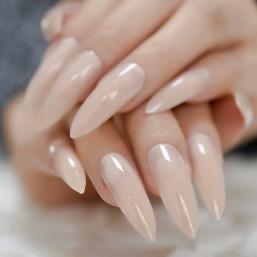 Natural Nude Extra Long Salon Nails Sharp Tip UV Gel Shine Press On Fingernails for Party Extremely Stiletto Manicure Tips