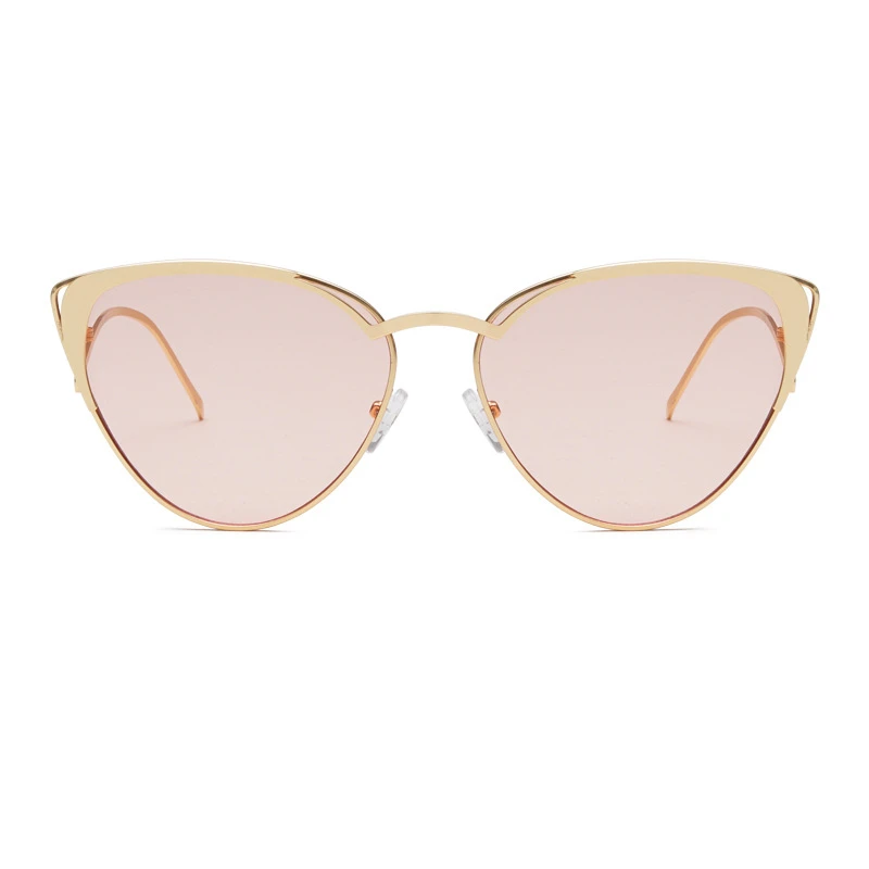 

2019 Cat Eye Vintage Brand designer Rose Gold Mirror Sunglasses For Women Big Size Metal Flat Lens Sun Glasses Female Driving