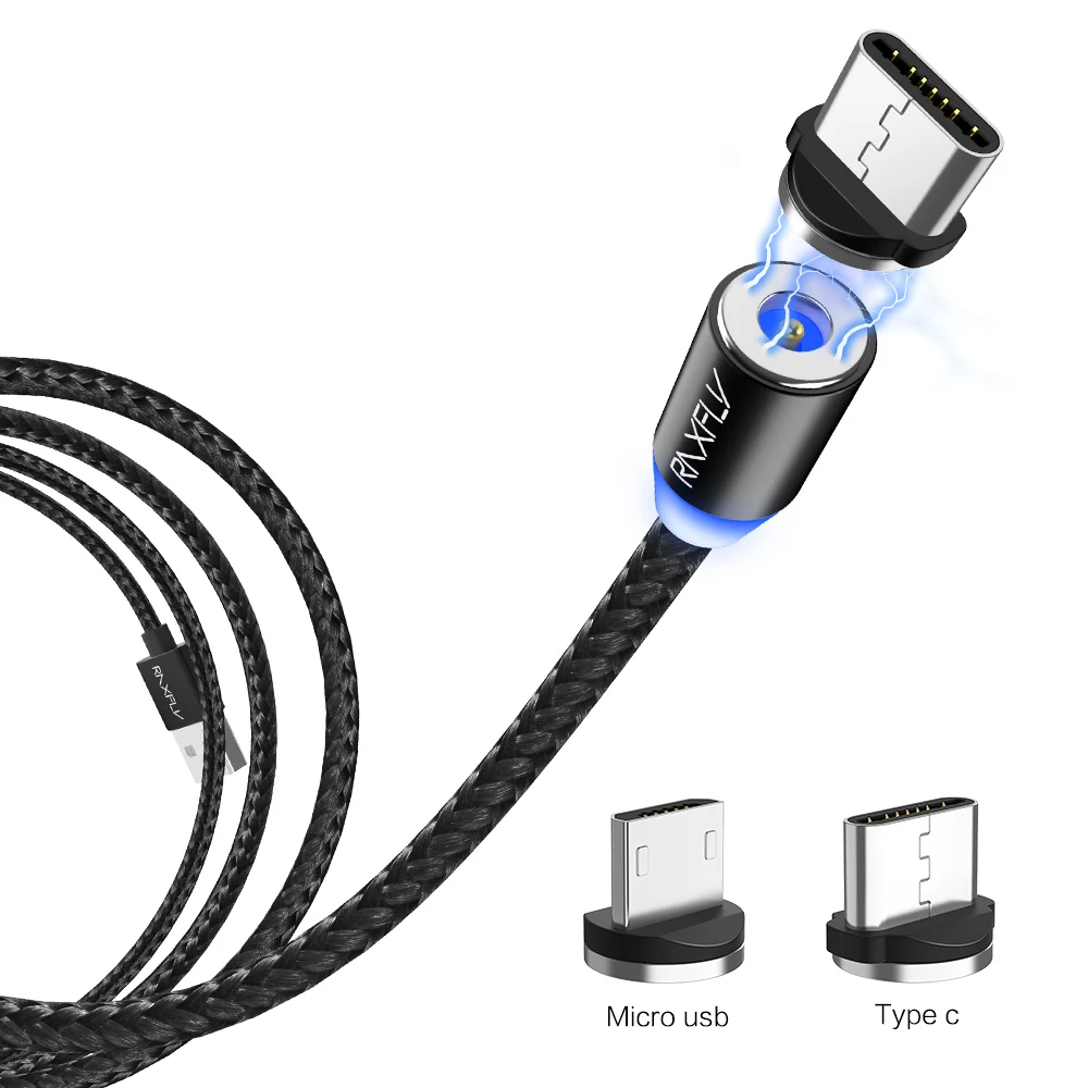 

Free Shipping 1 Sample OK RAXFLY Black Nylon Led Magnetic Cell Phone Charger Cable For Android Phone For iPhone