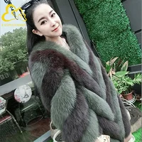 

Fur wholesale new faux fur color matching slim long coat fox fur jacket