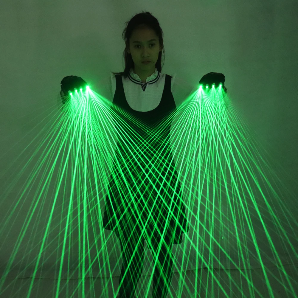 

2 in 1 Multi-line Green Laser Gloves Light Dancing Stage Show DJ Club Party Props Green Laserman Show Gloves With 4 Laser, White