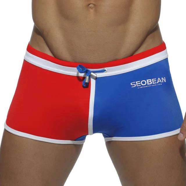 

wholesale summer solid patchwork low waist spandex swimming trunks bathing suit men boxer de bain homme