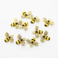 

Cute Black&Yellow Lovely Bee With Rhinestone Wings Enamel Charm Pendant for Bracelet Necklace DIY Jewelry Accessories