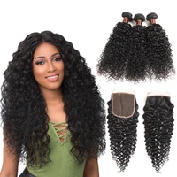 

9A Brazilian Jerry Curl with Closure Unprocessed Virgin Hair Bundles with Closure Brazilian Hair Bundles Cuticle Aligned Hair