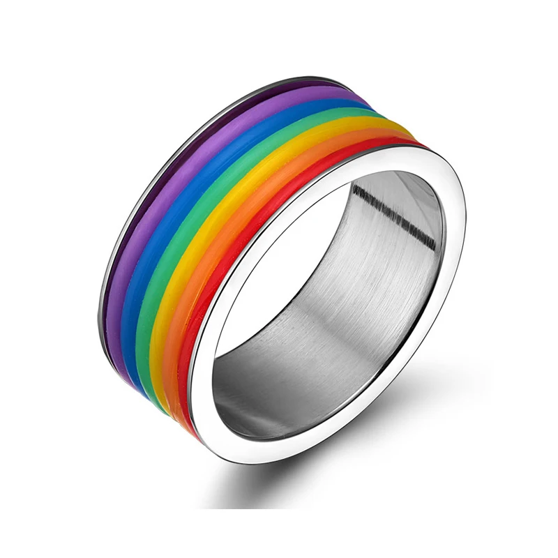 

9mm rainbow pride band jewelry ring rubber wrap gay lesbian ring