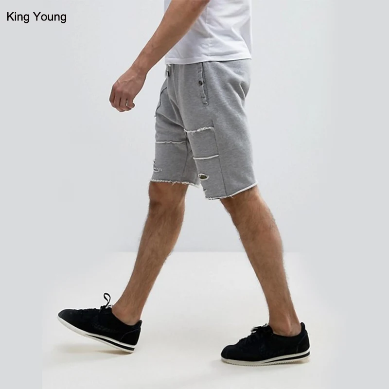 YONGM Men Casual Printed Elastic Waist Drawstring Plain Shorts