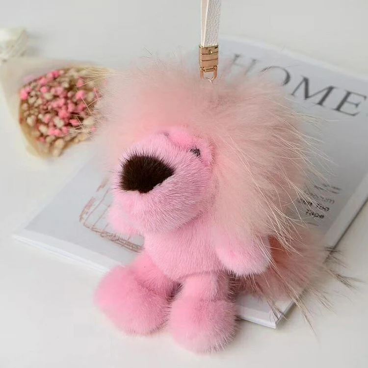 
Different color pendant charm lion shape real mink skin animal key chain 