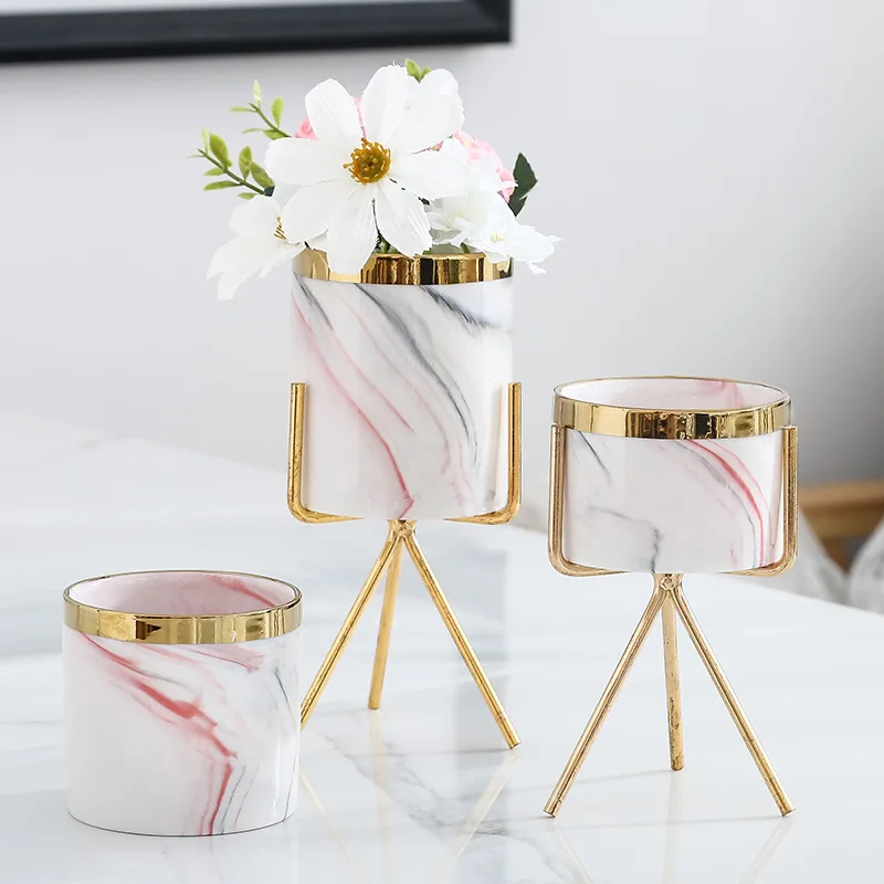 

wedding decorative marble mini flower pot metal