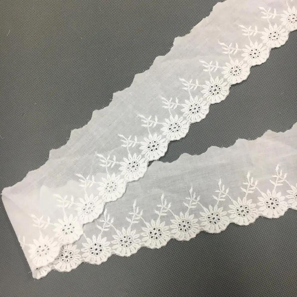 

2021 New style Swiss embroidery cotton lace 7.5 cm, voile lace trimming, mesh lace trimming ST213, Request