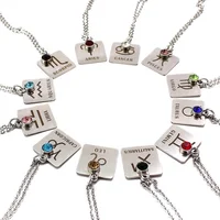 

Colourful Rhinestone Jewelry Silver Stainless Steel Pendant Zodiac Necklace