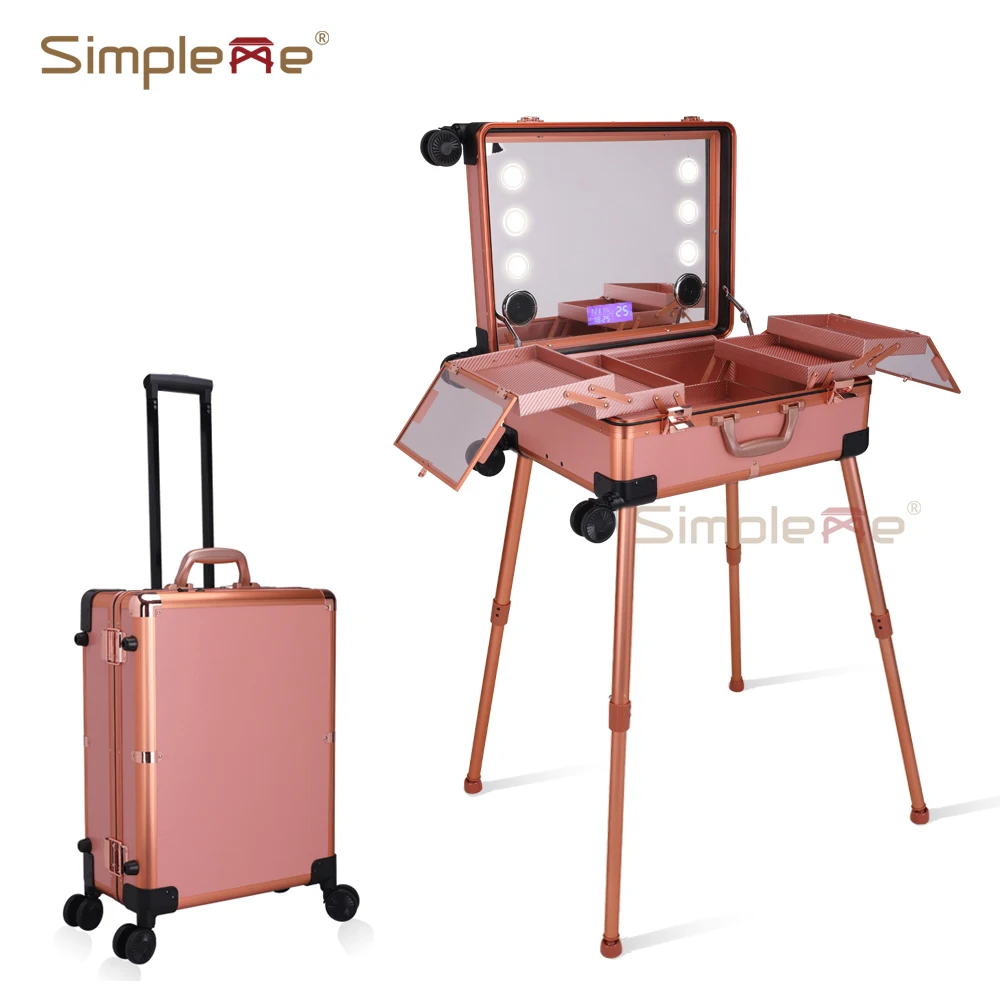 

Aluminum LED Light Touch Screen Rolling Trolley Vanity Cosmetic Makeup Case 24 Inch, Black / pink rose / gold