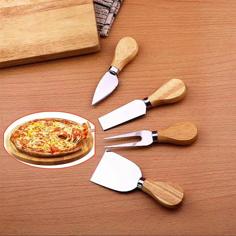 

4pcs/set Cheese Knives Wood Handle Cheese Knife Slicer Kit Kitchen Cooking Baking Tool Cheese Cutter Useful Accessories