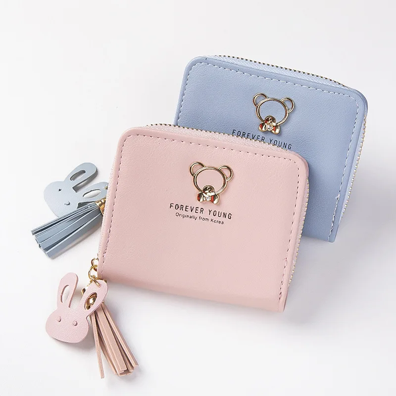 

YS-W165 High quality cute bear design women coin purse short slim wallet with tassel