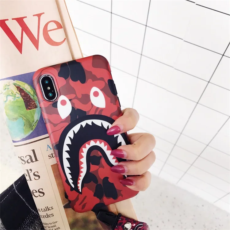 

Fashion A Bathing Ape Bape Strap Personality Shark Camouflage Case for iPhone 8 Plus 7 Plus 6 6S 7 8Plus