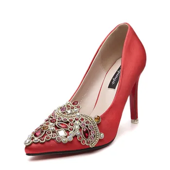 red satin evening shoes