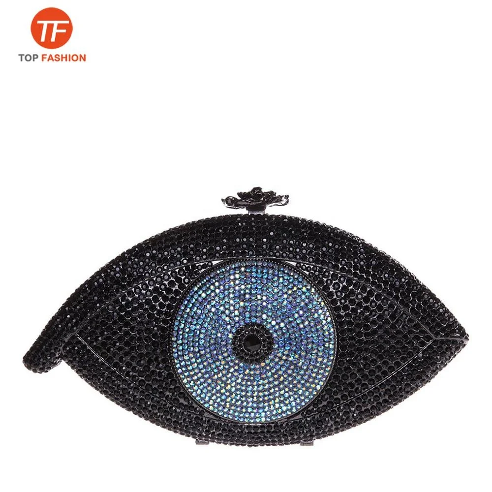 

China Factory Wholesales Crystal Rhinestone Clutch Evening Bag for Formal Party Evil Eye Shaped Diamante Clutch Purse, ( accept customized )