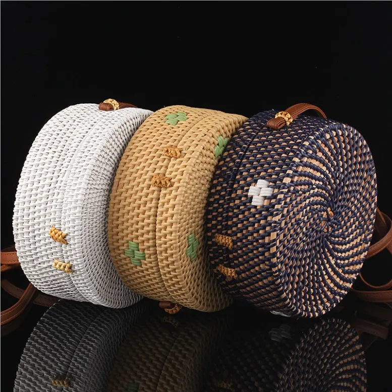 

Bali Straw Wicker women Bag Handmade Round Rattan Shoulder Bag, More color