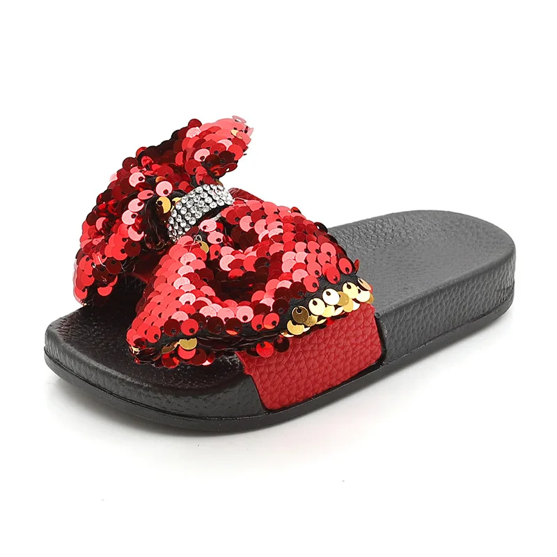 

Hot sale children single slippers girl's boutique beach flat bow slipper shoes, As picture