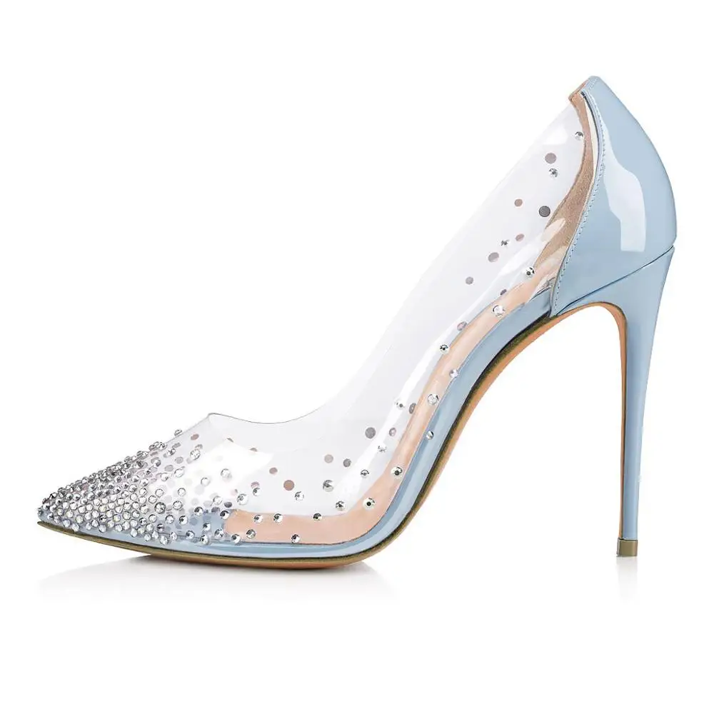 

2019 New Arrival China factory wholesale fashion transparent PVC crystal rhinestone party bridal wedding shoes high heel pumps, Pic show