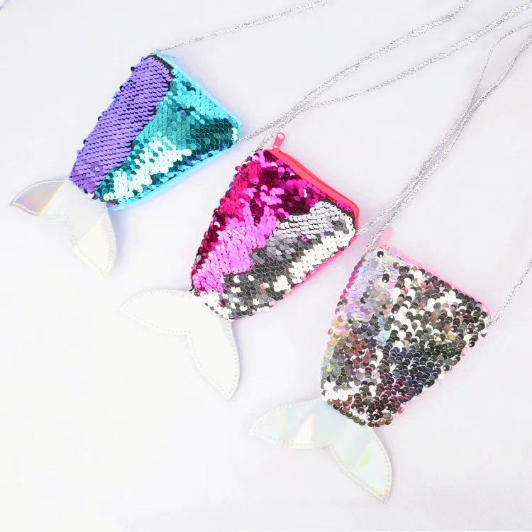

Factory wholesale reversibale Sequins coin bag Small Cute Mermaid Shaped minimalist wallet for children
