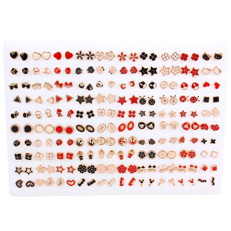 

100 pairs/lot Mixed Style Lovely Alloy Butterfly/Flower/Pentagram Earrings Girl Women Children's Gift
