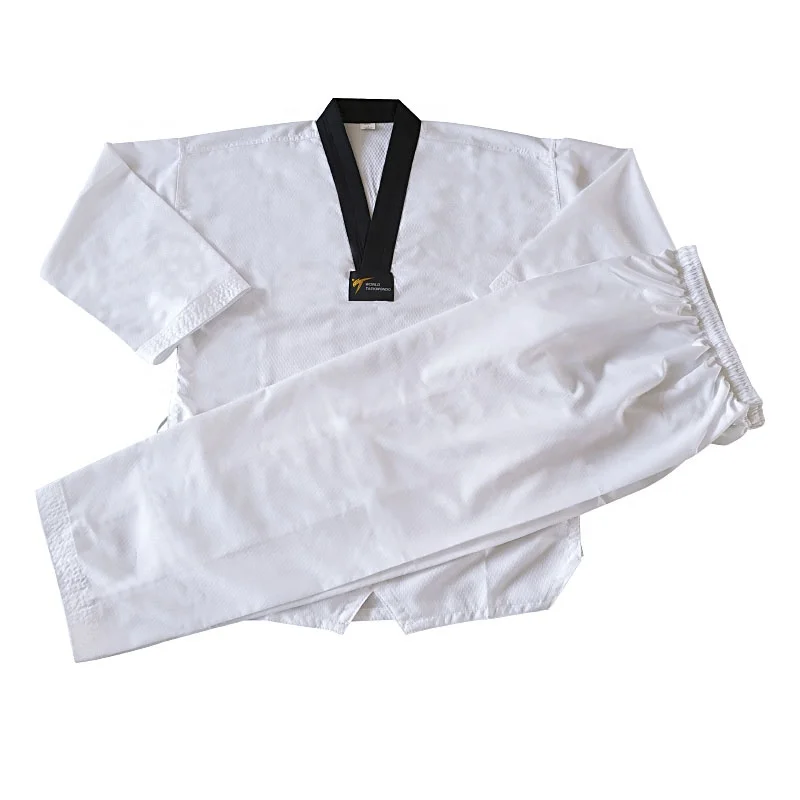 

Custom hot sale 90 - 210cm kids adult martial art uniform quality polyester / cotton taekwondo uniforms, White
