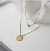 S925 sterling silver 18k gold plated double layers beads chain round plate charm necklaces