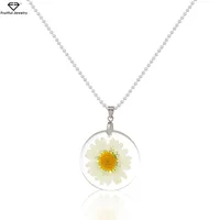 

Transparent Resin Dried Flower Daisy pendant Necklace Ball Chain Handmade Boho summer jewelry