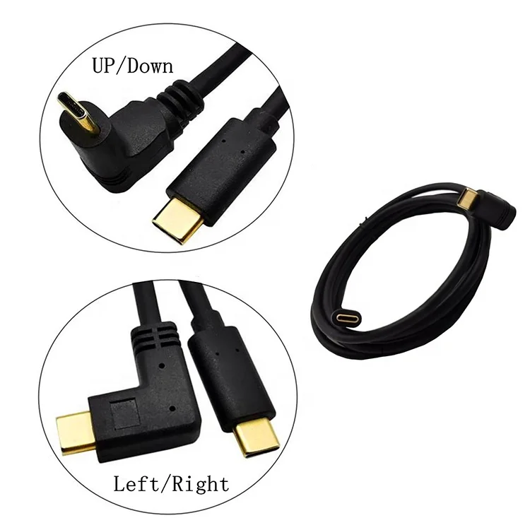 

USB-C 90 Degree 3A Data Line 1.8 Metre Type C to Type C USB Charging Right Angled Cable, Black