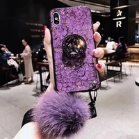 

Glitter Gold Foil Phone Case With Plush Lanyard Epoxy Back Cover Diamond Mobile Case Holder For iPhone 8 X XS Max For Samsung