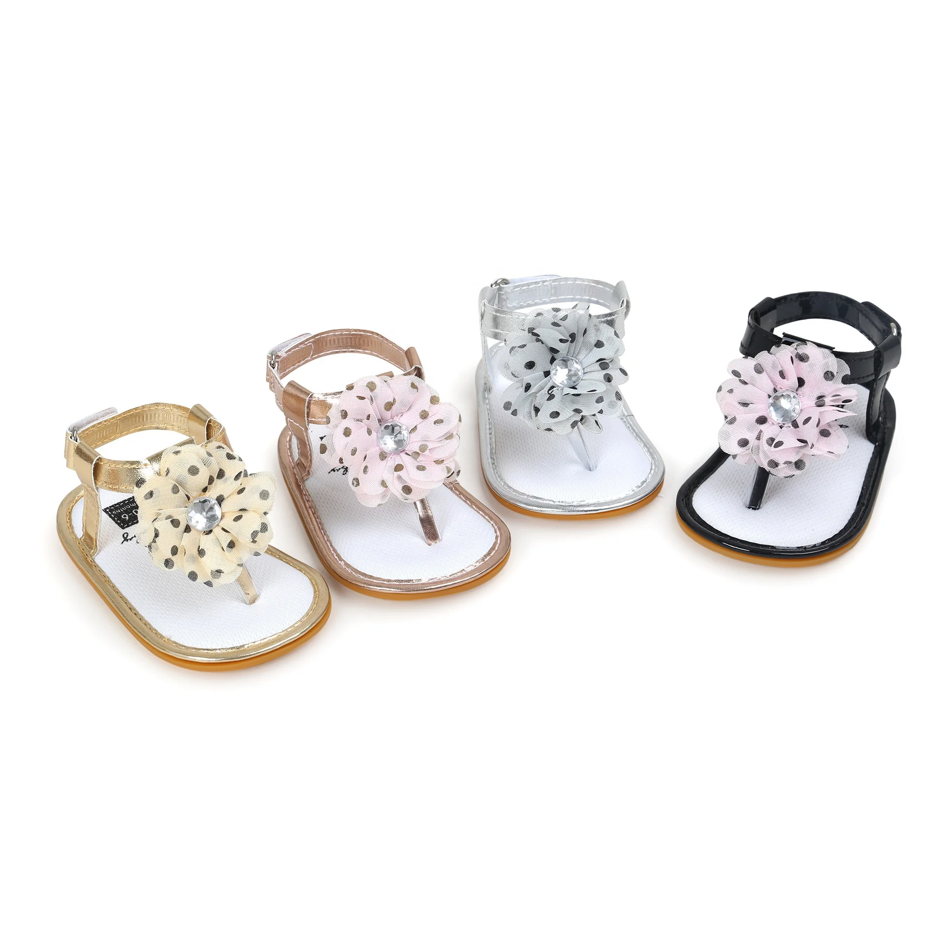 

Wholesale baby girl solid flower summer sandals boutique soft strip bows PU baby girl sandals, Picture