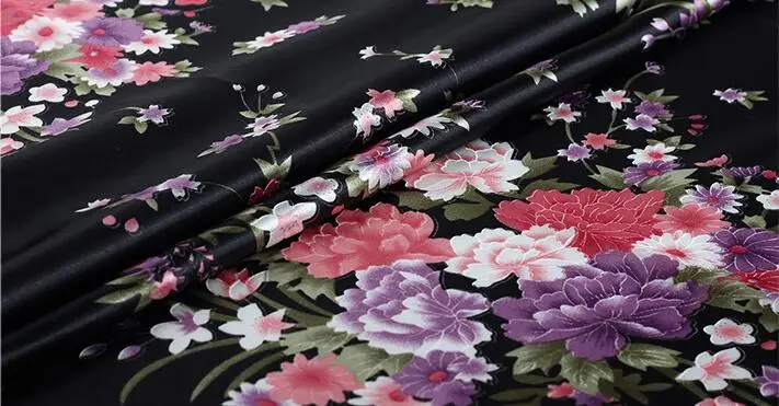 
Good reputation soft smooth 100% polyester shiny satin flower print fabric 