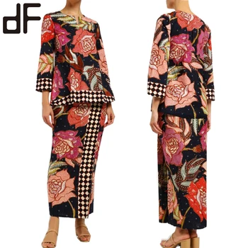 Oem Pakaian Wanita Hitam Muslim Long Dress Batik Desain Indonesia Floral Cetak Batik Baju Kurung Buy Cetak Batikdesain Batik Dress Batik Product On