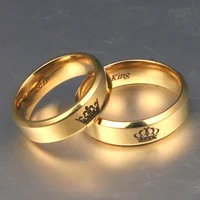 

Gold plated color fashion cheap wholesale stainless steel king and queen rings for couples lovers