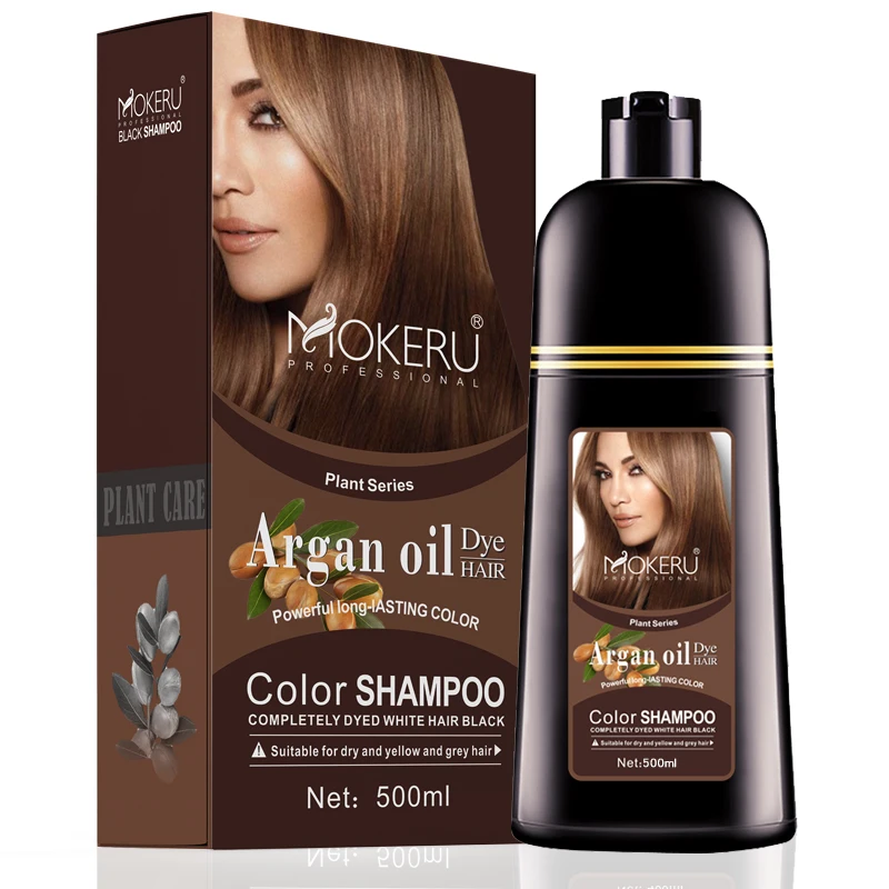 Free Shipping Mokeru Natural Argan Oil Essence Fast Hair Color Shampoo For Women Dry Hair Dye Permanent Shampoo