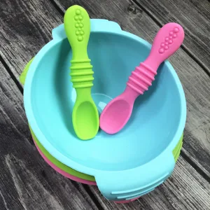 Image of BHD BPA Free Soft-Tip First Stage Silicone Infant Spoon, Flexible Baby Feeding Spoon