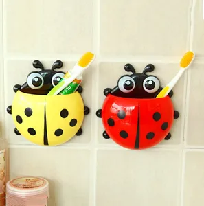 Image of Ladybug Sucker Children Kids Toothbrush Holder Suction Hooks Toothbrush Wall Suction Bathroom Sets