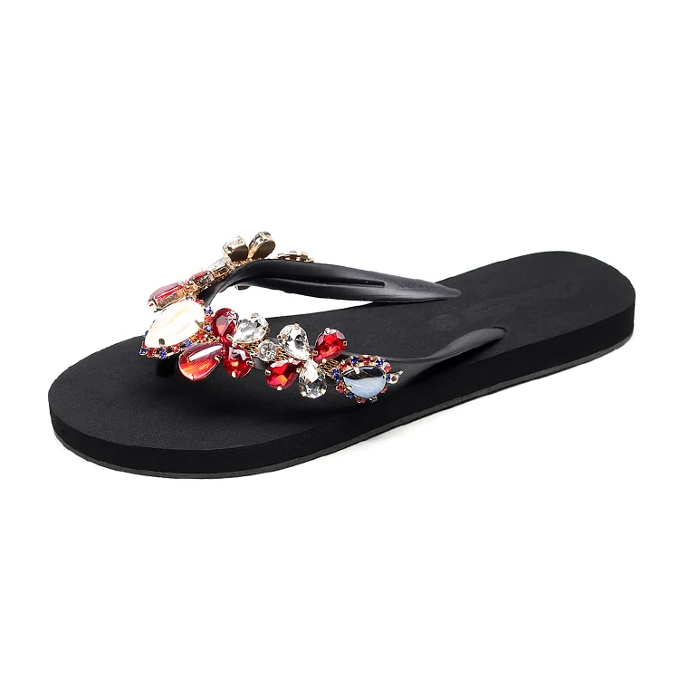 

2019 new design Glass drill Anti-Slip fancy slipper for women summ, Black,red