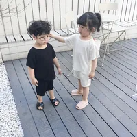 

2019 Summer children's solid color set home wear short sleeve and shorts