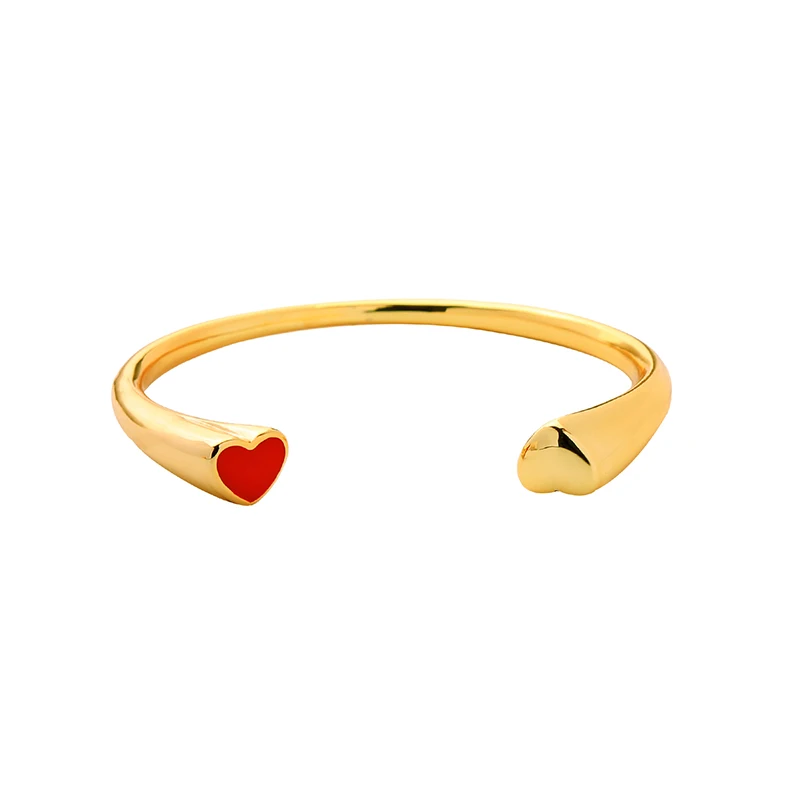 

ms003 Ins Style Fancy Simple Gold Plated Red Heart Open Cuff Charm Bracelet