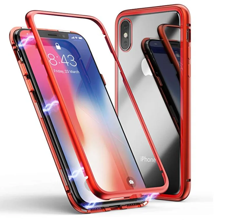 

New phone case metal magnetic rugged shockproof case for Samsung A30 A50 tempered glass case clear transparent back cover, Black/red/blue/sliver