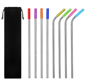 wholesale 215*6mm eco 304 stainless steel straw metal drinking straw colored  reusable with case and brush