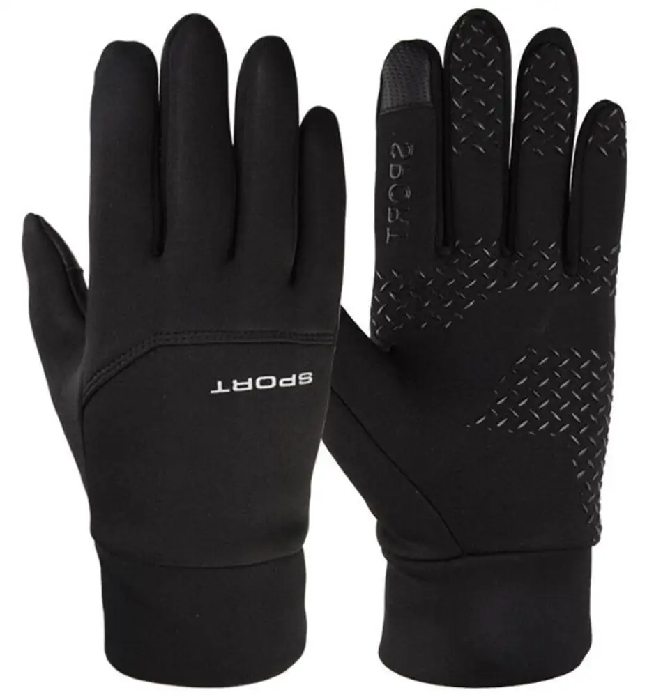 

Touchscreen Waterproof Silicone Gel Palm Fleece Lining Winter Warm Cycling Running Gloves, Black