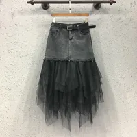 

wholesale price Sexy Layered short Skirt Women Latest Puffy Long Maxi see through white Gauze Tulle fancy black denim lace Skirt