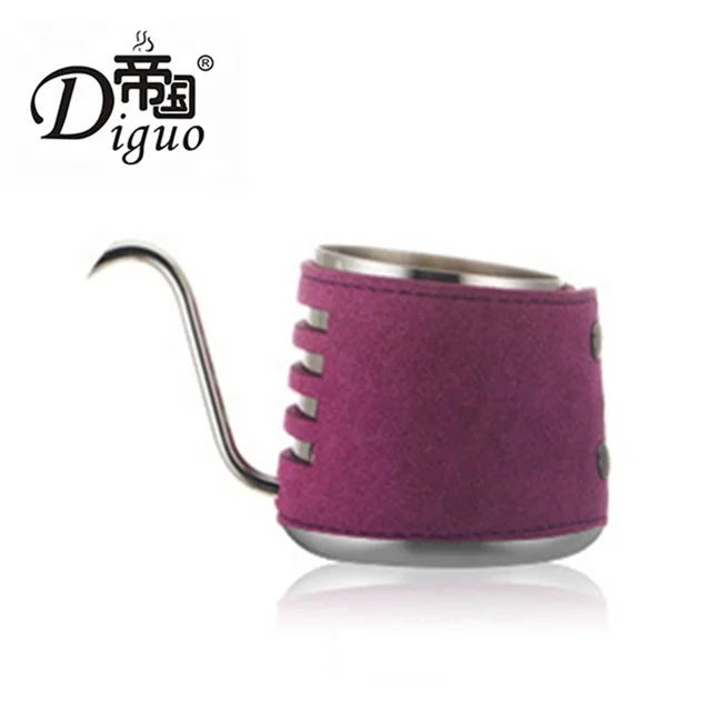 

Amazon Hot Sale 200ml 7Oz Purple Leather Wrapped Stainless Steel Gooseneck Kettle For Drip Bag Coffee And Tea