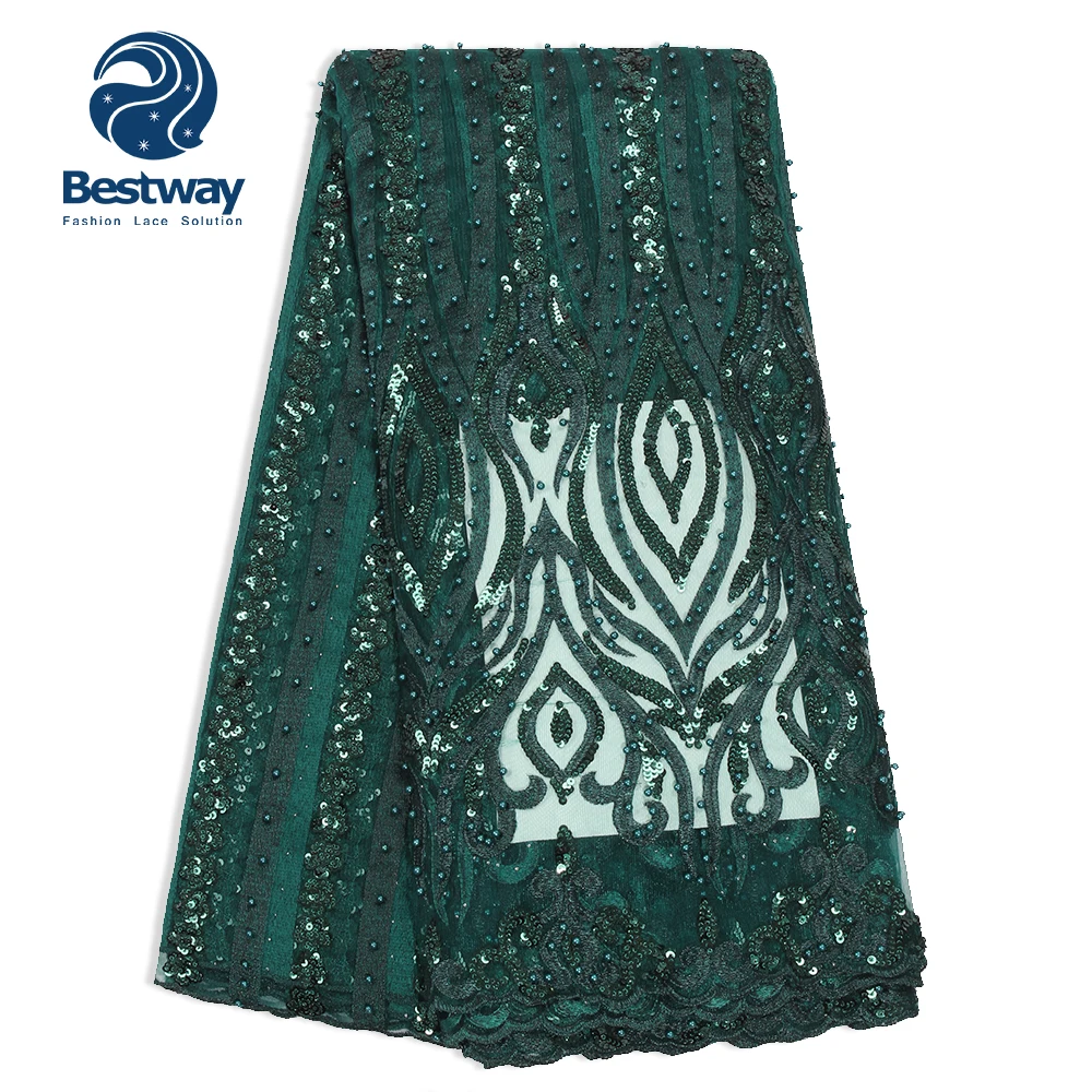 

2019 Bestway green Embroidered Beaded Lace Sequins Fabric, Black;white;red;teal blue;gold;olive green;silver;grey