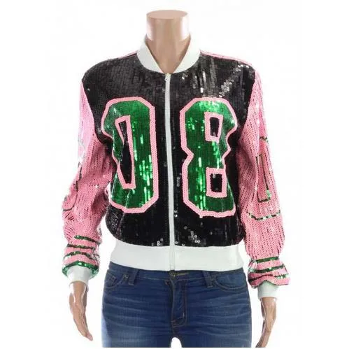 

Sleeve Pink Green for 08 letter Casual Sequin Bling Women Number 08 Sorority Sequin Jersey Sequin jacket, Customized color