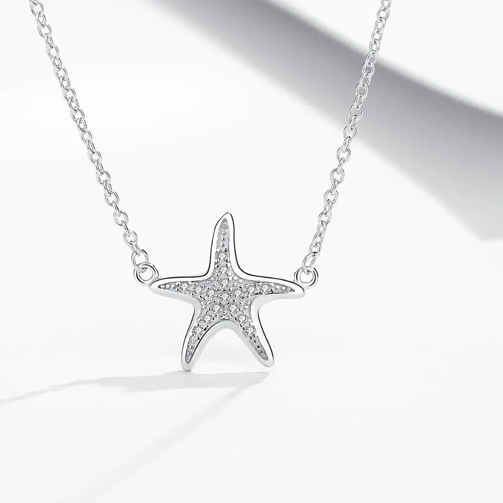 

New Arrival 925 Sterling Silver Necklace Beautiful CZ Starfish Necklace Fit Fashion Women and Girl Wearing